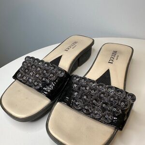 Sesto Meucci Women’s 6.5 Black Slide Sandals Made in Italy Beaded Slip Ons